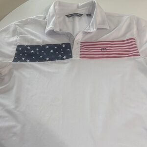 Travis Mathew White Polo with Flag Design